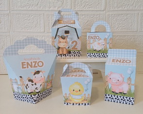 Kit 25 Caixas Fazendinha Menino