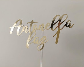 Topo de Bolo Nome Dourado