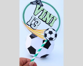 Topo de Bolo Futebol com Bola 3d + 10 Topper Docinhos