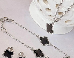 Conjunto 3 Peças Trevo em Aço Inox Hipoalergênico