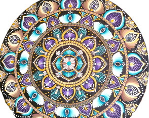 Mandala em mdf Pintada em Acrilico Tecnica Pontilhismo