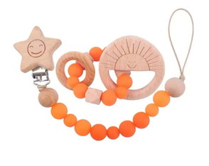 Kit Prende Chupeta e Mordedor Madeira Montessori Sensorial