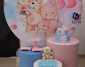 Locação Kit Pegue e Monte Chá Revelação Ursinho Rosa e Azul
