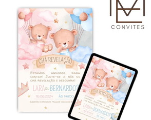 Convite Digital Chá Revelação Ursinhos