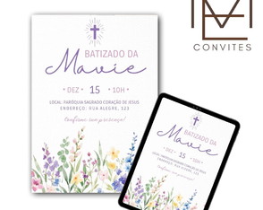 Convite Digital Batizado Flores