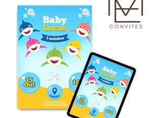 Convite Digital Baby Shark - Bebê Tubarão