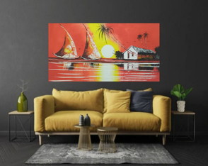 Quadro de Jangada Por do Sol Vermelho