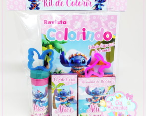 Kit de Colorir Stitch - Giz, Massinha e Bolinha de Sabão