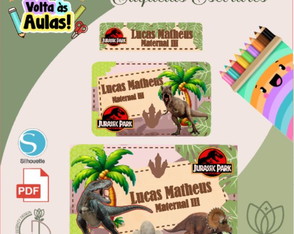 Arquivo de Corte Etiqueta Escolar Dinossauro Jurassic Park