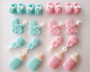 Kit 30 Apliques 3 cm de Pasta Americana Chá de Bebê