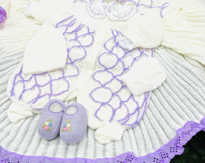Conjunto- Lã- Tamanho Branco com Lilás