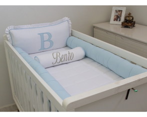 Kit Berço Personalizado 08 Peças Branco com Azul