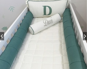 Kit Berço Personalizado 08 Peças Palha com Verde Musgo