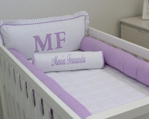 Kit Berço Personalizado 08 Peças Branco com Lilás
