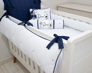 Kit Berço Personalizado 09 Peças Astronauta Branco e Marinho