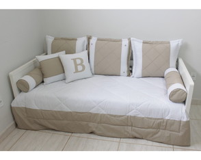 Kit Cama Babá Personalizado 08 Peças Branco com Cáqui