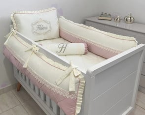 Kit Berço Personalizado Feminino 08 Peças Palha com Rosê