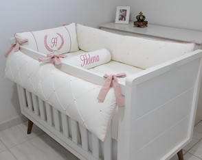 Kit Berço Menina Personalizado 08 Peças Palha com Rosê