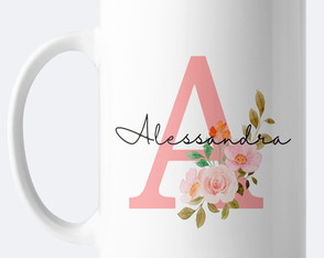 Caneca Porcelana Alfabeto Floral