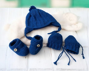 Gorro, Luva e Sapatinho para Bebê Azul Pacifico