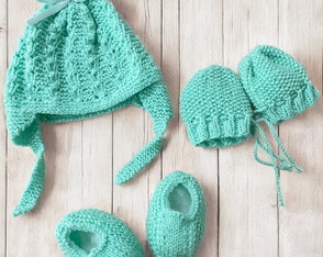 Gorro, Luva e Sapatinho para Bebê Verde