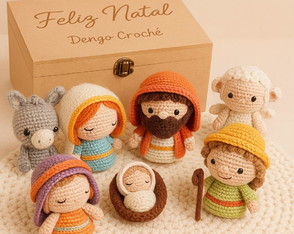 Presépio de Crochê + Caixa mdf Personalizado - Amigurumi