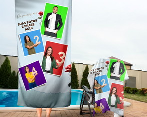 Toalha de Praia Personalizada até 4 Fotos ou Imagens Fo6