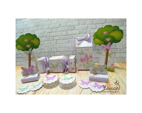 Kit Festa Jardim Borboletas Lilás e Verde 80 Ítens