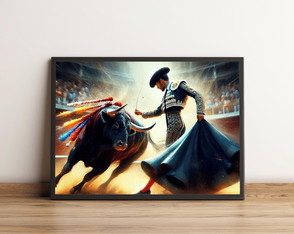 Quadro com Toureiro Enfrentando Touro na Arena 2177
