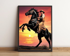 Quadro com Cowboy Montando Cavalo ao Pôr do Sol 2186