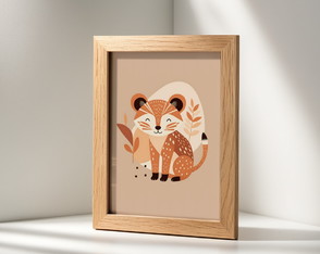 Quadro Infantil com Vidro - Moderno Animais Boho A4