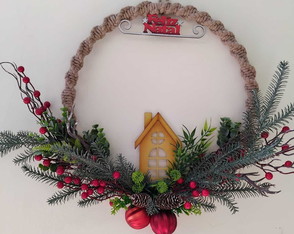 Guirlanda de Natal com Base de mdf Coberta com Macrame