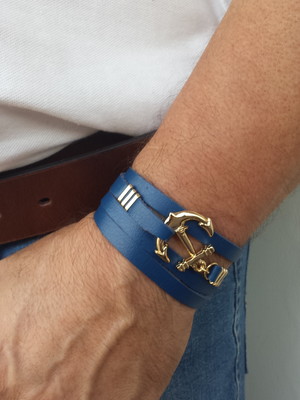 Pulseira viking ancora dourada azul