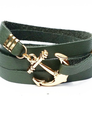 Pulseira viking ancora dourada verde