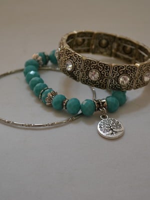 Mix de pulseiras boho-cristais-turquesa