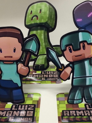 Aplique minecraft 3d com nome - 9cm