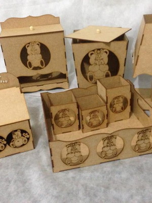 ,kit baby 8pçs ursa- 3d - mdf cru desmon