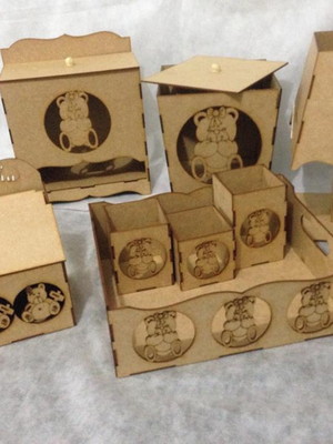 ,kit baby 8pçs ursa- 3d - mdf cru desmon