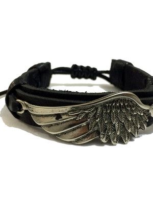 Pulseira de couro bicudos asa de anjo i
