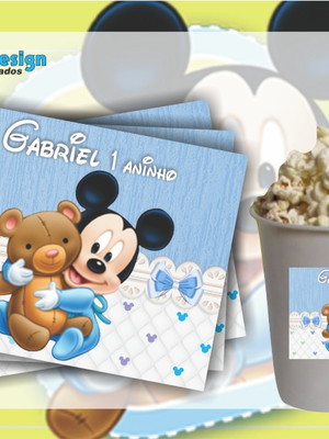 Rótulo para balde de pipoca mickey baby