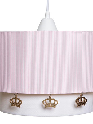 Pendente lustre tubular duplo rosa com corôas douradas bebê