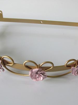 Dossel dourado com flores rosa para mosquiteiro de parede