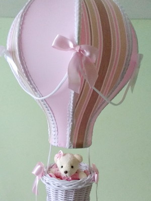 Luminária bebê balão infantil listrado rosa com rosa