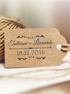 Tag kraft para casamento + fio de rami
