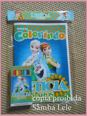 Kit colorir revista giz frozen