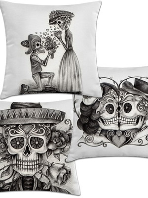 Kit 3 capas de almofadas caveiras