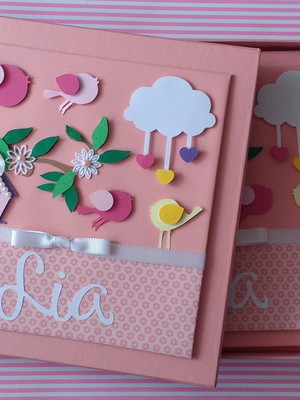 Diário bebê menina caixa jardim encantado chuva amor scrap