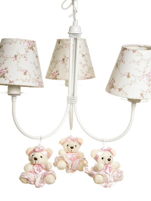Lustre infantil 3 lampadas quarto menina ursa vestido bebe