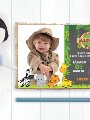 Convite chalkboard safari com foto