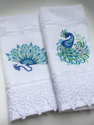 Par de toalhas de lavabo - leque e pavão